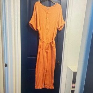 Orange Button-Down Midi Dress
